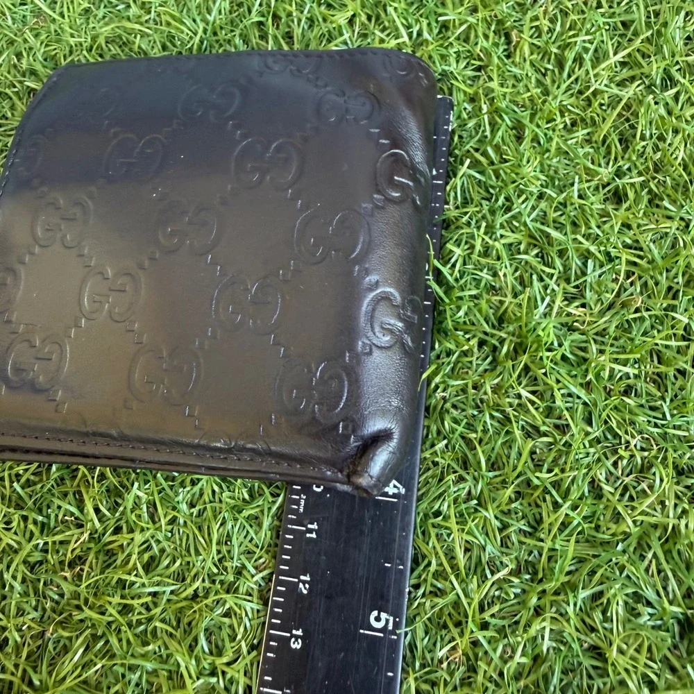 Gucci Guccissima Black Leather Bifold Wallet with Coin Pocket Made in Italy